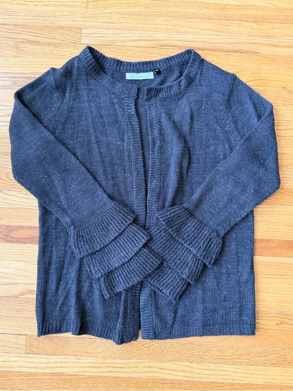 Charter Club Women's Charcoal Ruffle-Cuff Open Cardigan
